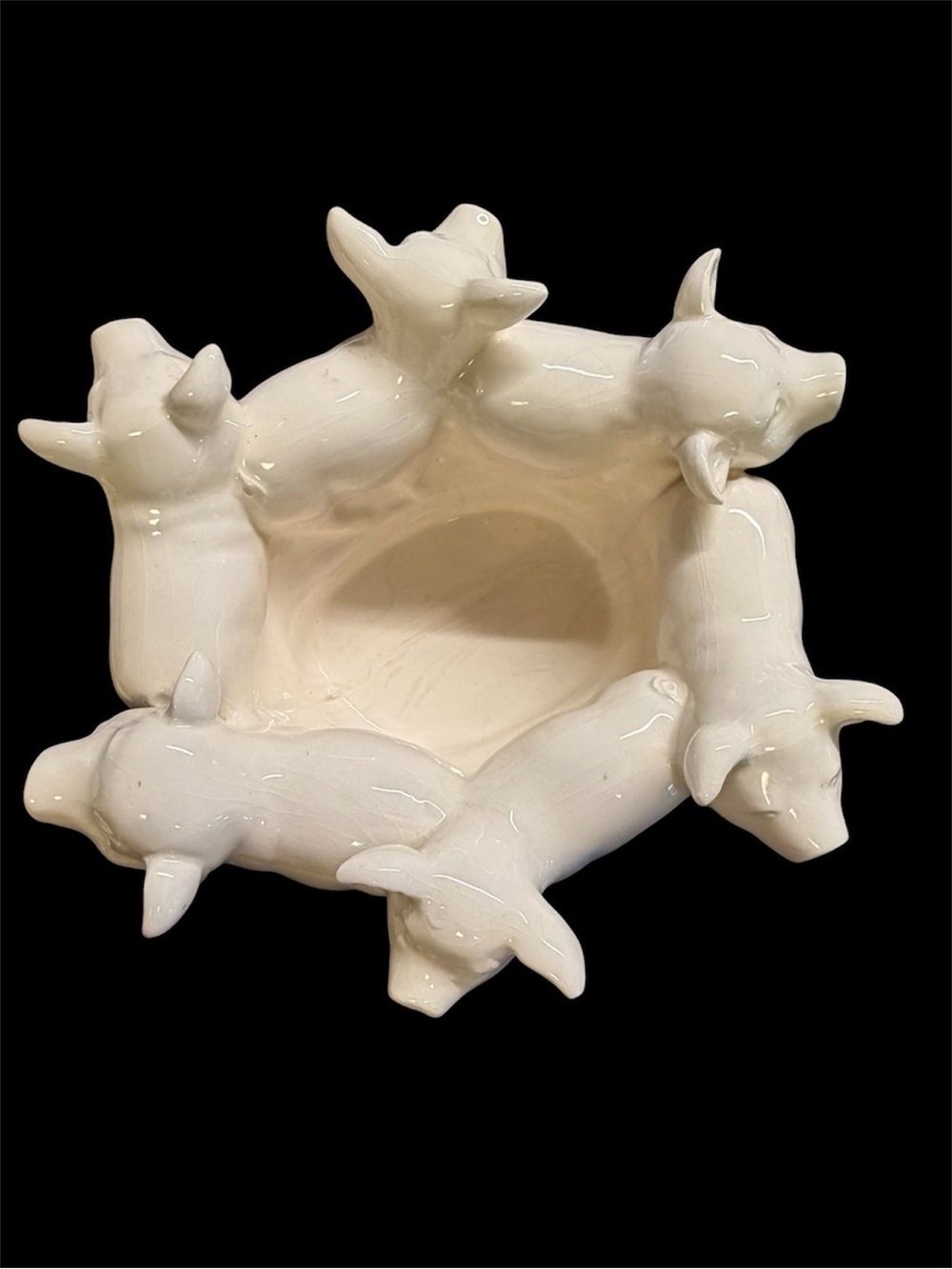 Vintage Holland Mold Ceramic Circle of Pigs Planter Bowl White Farmhouse 10"